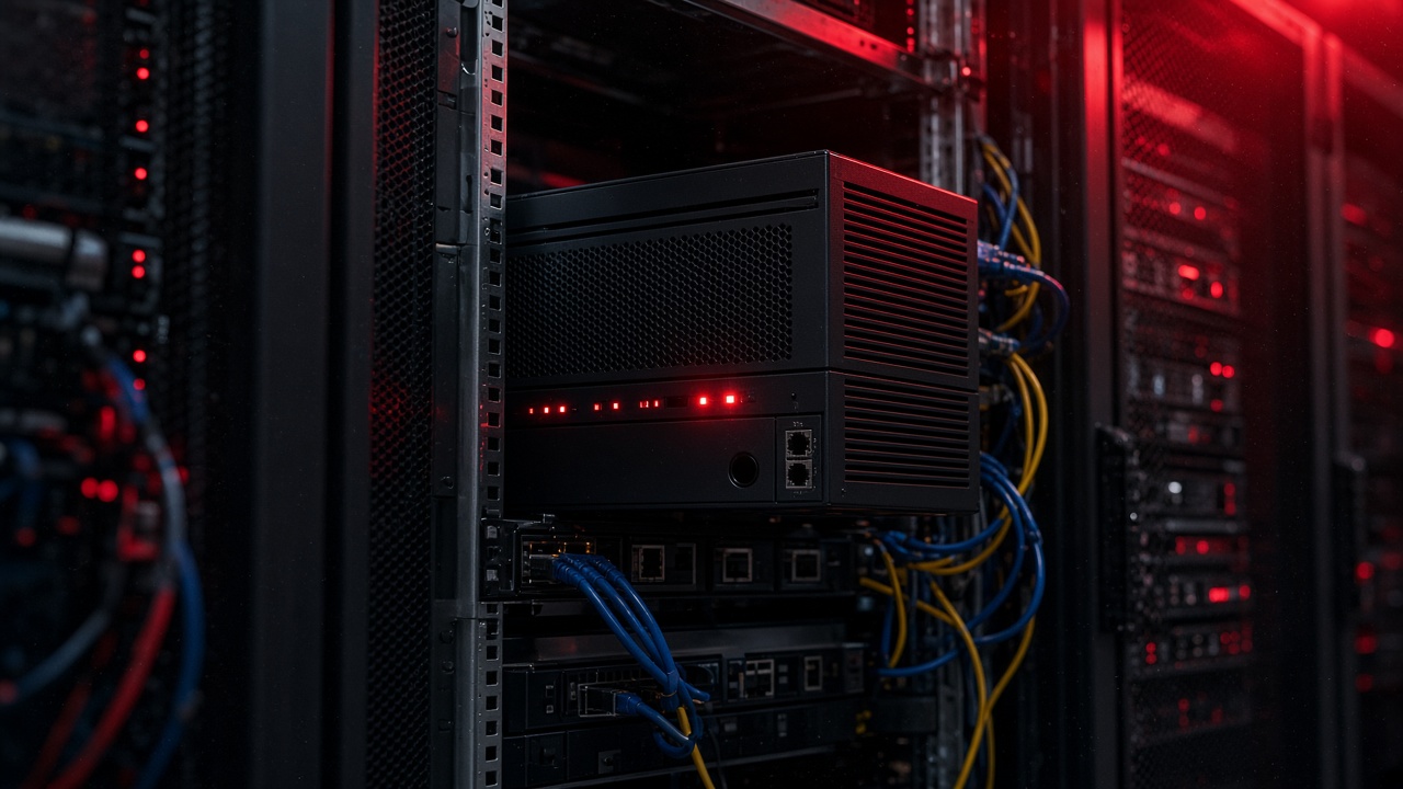 Network gateway appliance with red alert lights in a data center, illustrating NetScaler vulnerabilities