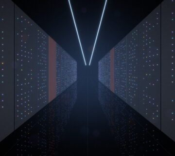 Data centre aisle with server racks and an orange alert glow, representing the BeyondTrust zero-day threat