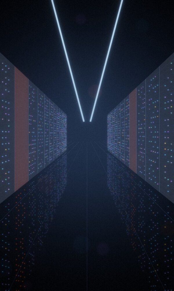 Data centre aisle with server racks and an orange alert glow, representing the BeyondTrust zero-day threat