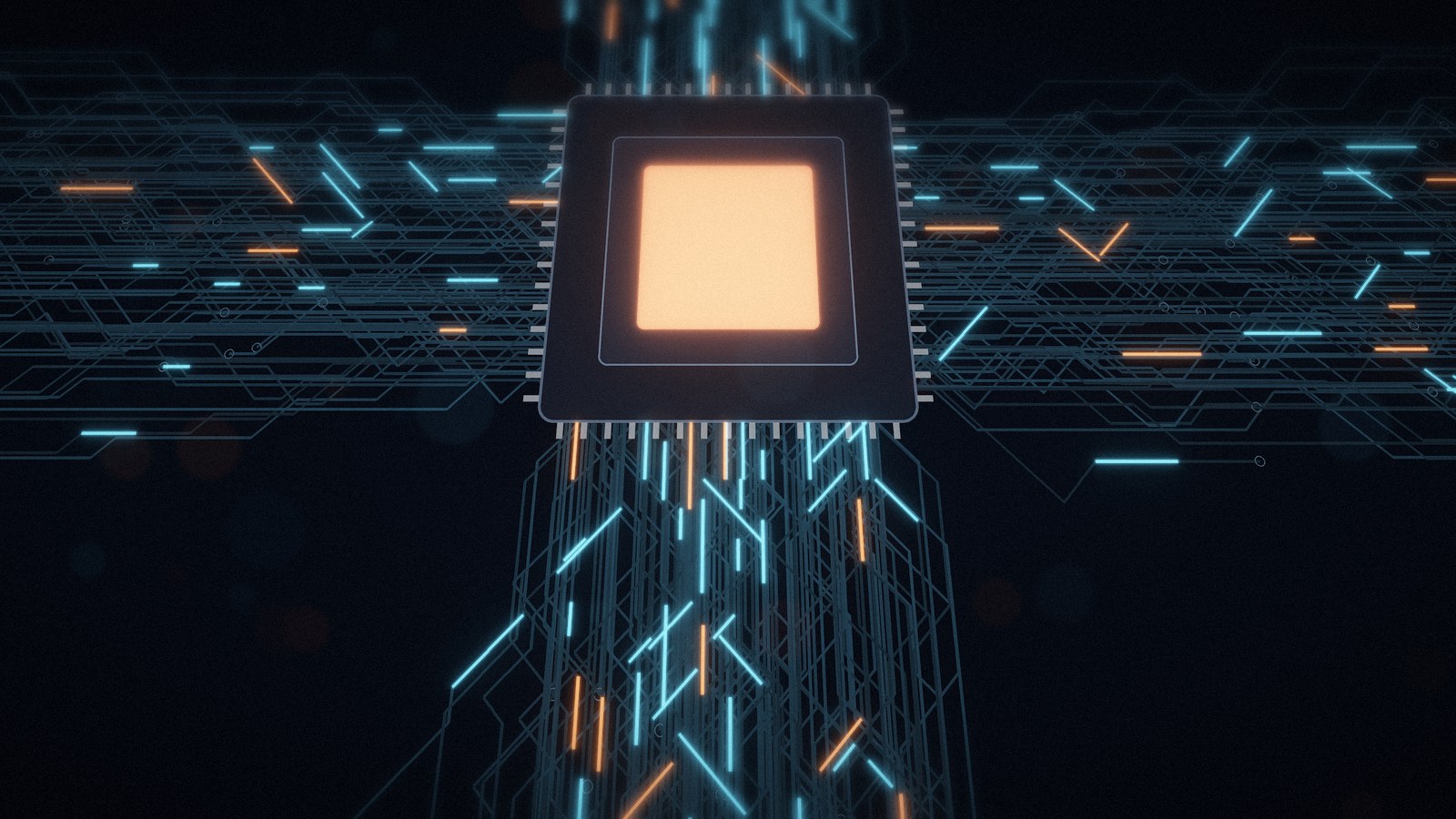 Glowing circuit paths converging on a chip core, illustrating the Cisco SD-WAN zero-day authentication bypass