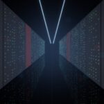 Data centre aisle with server racks and alert lights, representing a FortiMail zero-day at the email edge