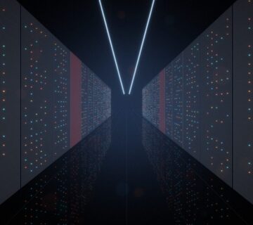 Data centre aisle with server racks and alert lights, representing the SonicWall SMA1000 vulnerability threat