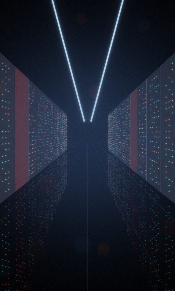 Data centre aisle with server racks and alert lights, representing the SonicWall SMA1000 vulnerability threat