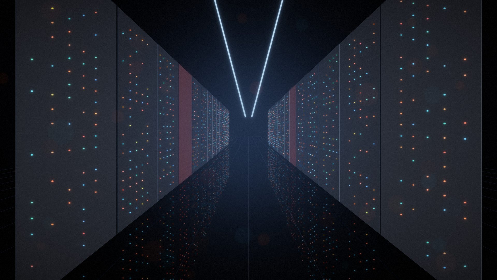 Data centre aisle with server racks and alert lights, representing the SonicWall SMA1000 vulnerability threat